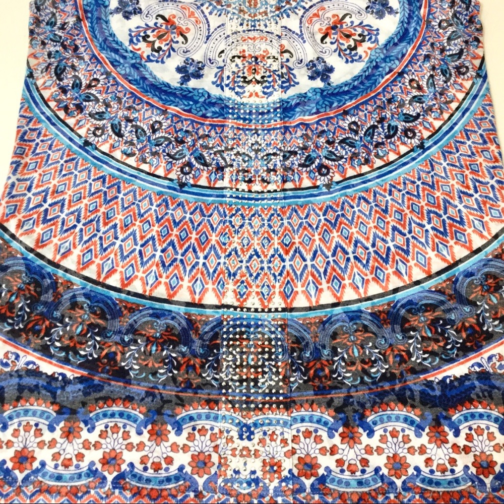 INC Sleeveless Semi-Sheer BOHO Print Top Crystals - Picture 3 of 5